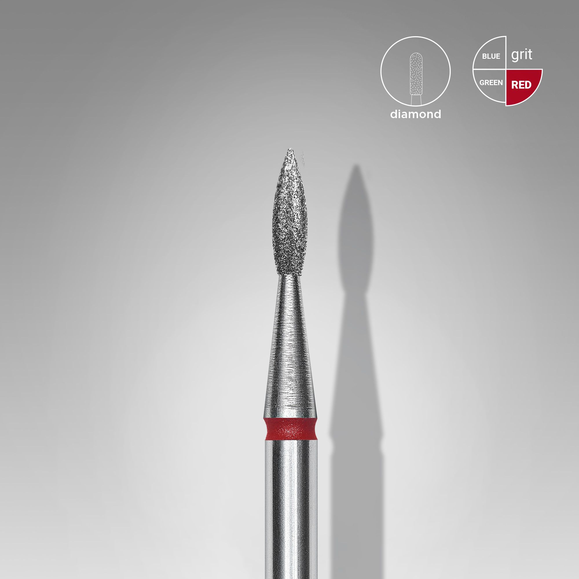 Staleks Diamond Nail Drill Bit, "Pointed Flame", Red, Head Diameter 1.8mm, Working Part 8mm (FA11R018/8) 2 fa11r018 8 1 result