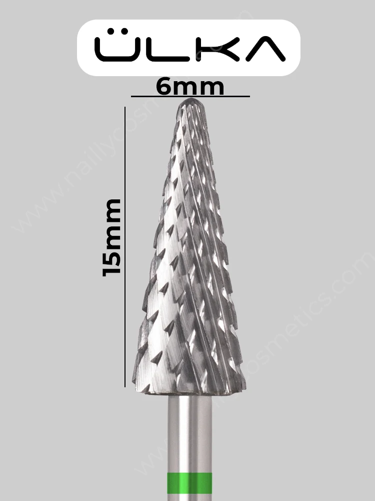 ulka carbide nail drill bit cone green head diameter 6.0 mm working part 15 mm c615 c
