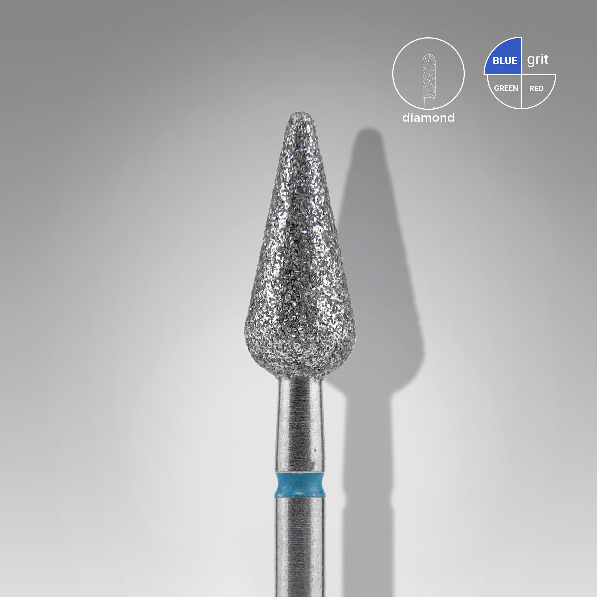 Foret diamanté pour ongles Staleks PRO EXPERT, forme poire pointue, bleu (diamètre de la tête : 5 mm / partie active : 12 mm)