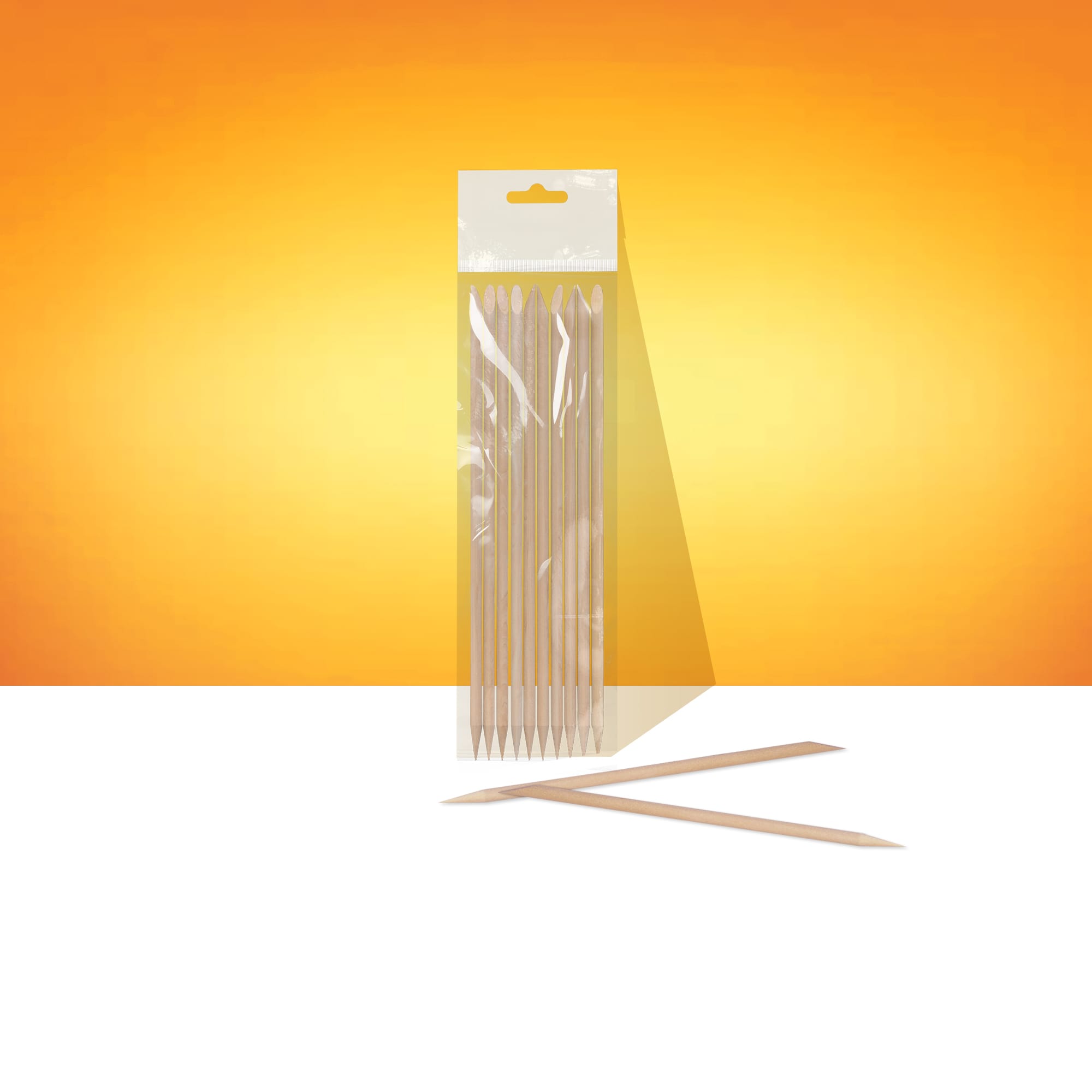 Palito de madera Staleks PRO naranja para manicura, 150 mm (10 unidades)