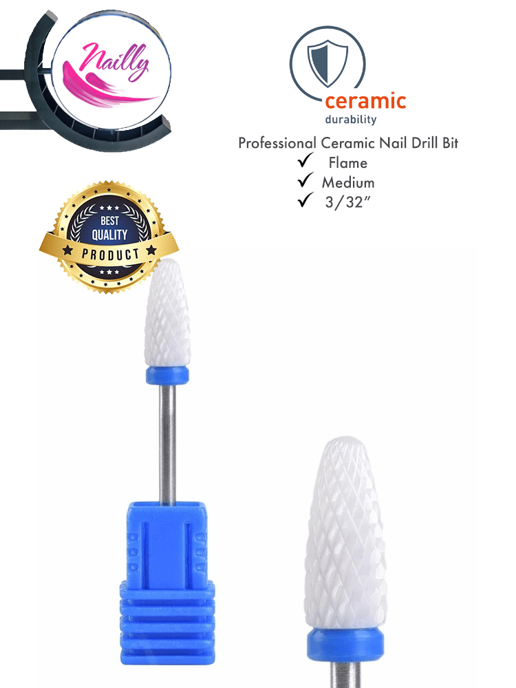 Foret professionnel en céramique pour ongles Nailly, modèle " Flame », grain moyen-grossier, 3/32", bleu