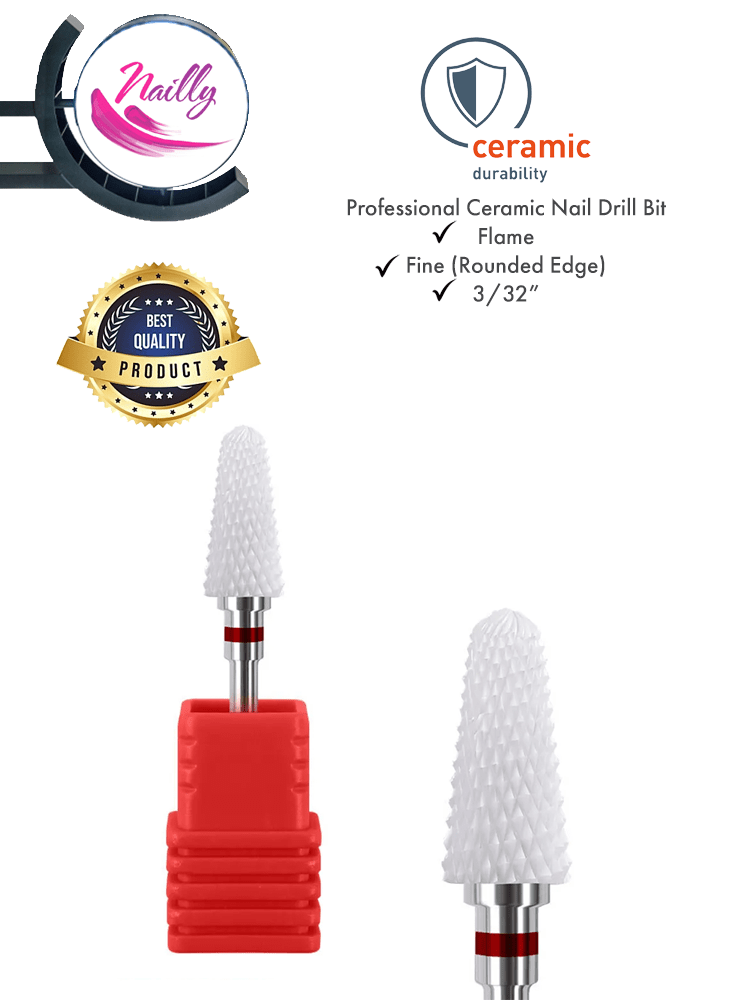 Foret professionnel en céramique Nailly pour ongles, modèle " Flame », fin/grossier, 3/32", rouge (bord arrondi)