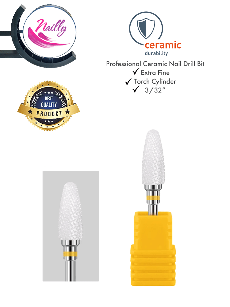 Foret professionnel en céramique Nailly pour ongles, forme cylindrique, grain moyen-grossier, 3/32", jaune