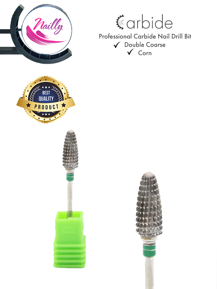 Broca profesional de carburo para uñas Nailly, tipo «Corn», doble grano grueso, verde