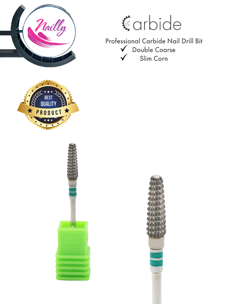 Foret à ongles professionnel Nailly en carbure, modèle « Corn Slim », double denture grossière, vert