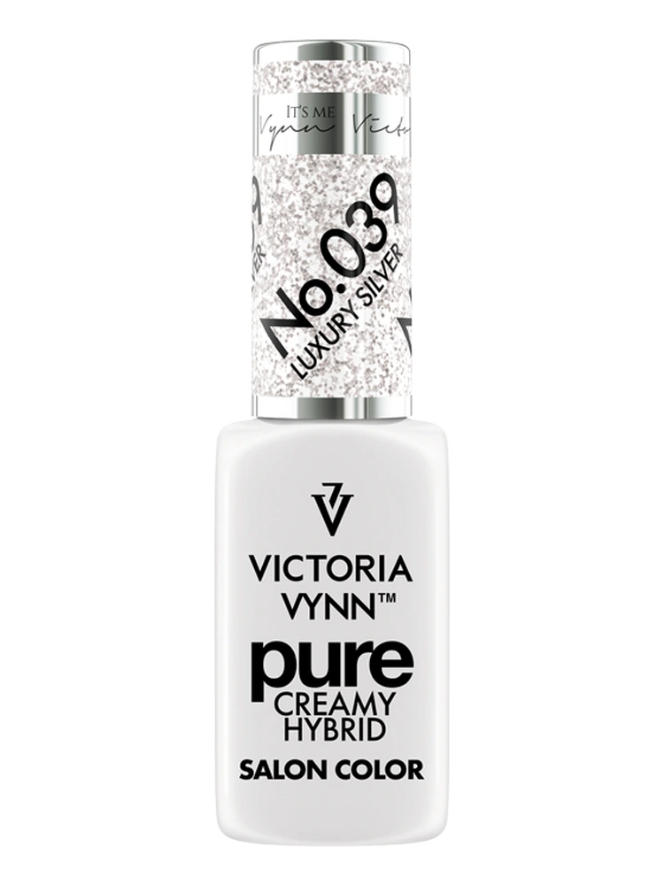 Uñas con purpurina plateada brillante Victoria VYNN Pure Creamy Hybrid 039 Luxury Silver