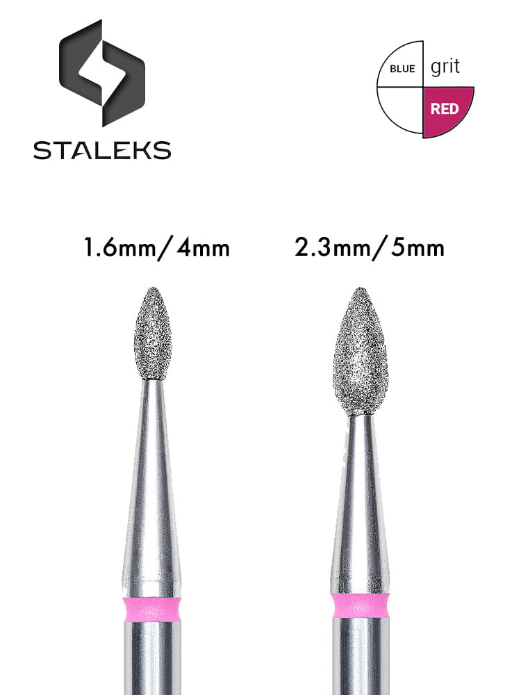 Forets diamantés Staleks Best Drop pour l'entretien des ongles, couleur rouge