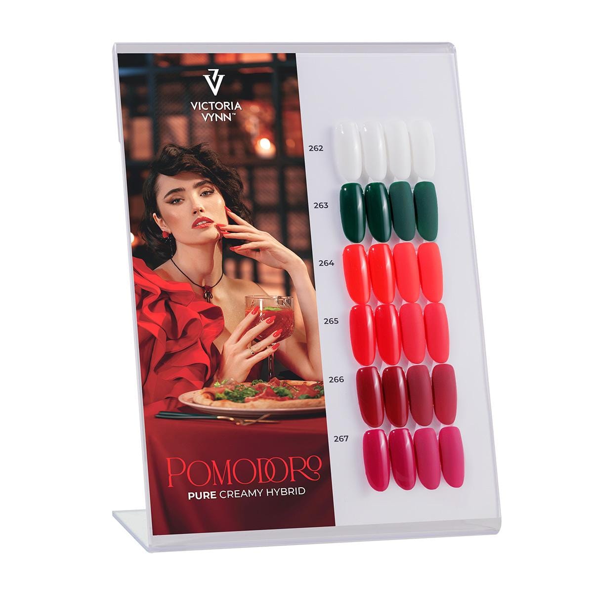 Présentoir de la collection hybride « Pomodoro Pure Creamy » de Victoria VYNN
