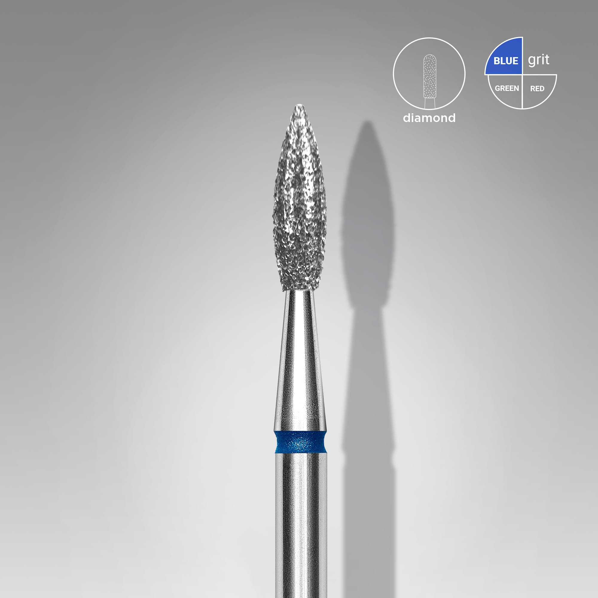 Foret à ongles Staleks Diamond, " Pointed Flame ", bleu, diamètre de la tête : 2,3 mm, longueur utile : 8 mm (FA11B023/8)