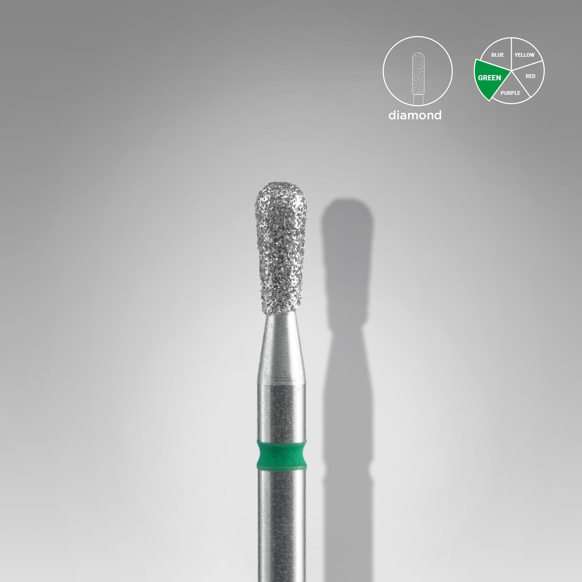 Foret diamanté pour ongles Staleks PRO EXPERT, couleur verte (diamètre de la tête : 2,3 mm / partie active : 5 mm)