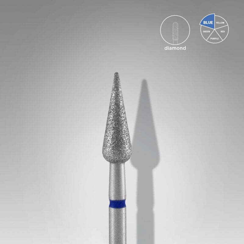 Foret à ongles Staleks PRO Diamond, pointe en forme de poire, bleu EXPERT, diamètre de la tête : 4 mm / partie active : 12 mm