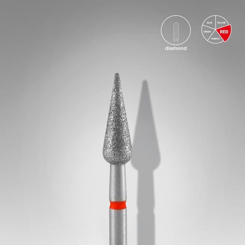 Foret à ongles Staleks PRO Diamond, pointe en forme de poire, rouge EXPERT, diamètre de la tête : 4 mm / partie active : 12 mm