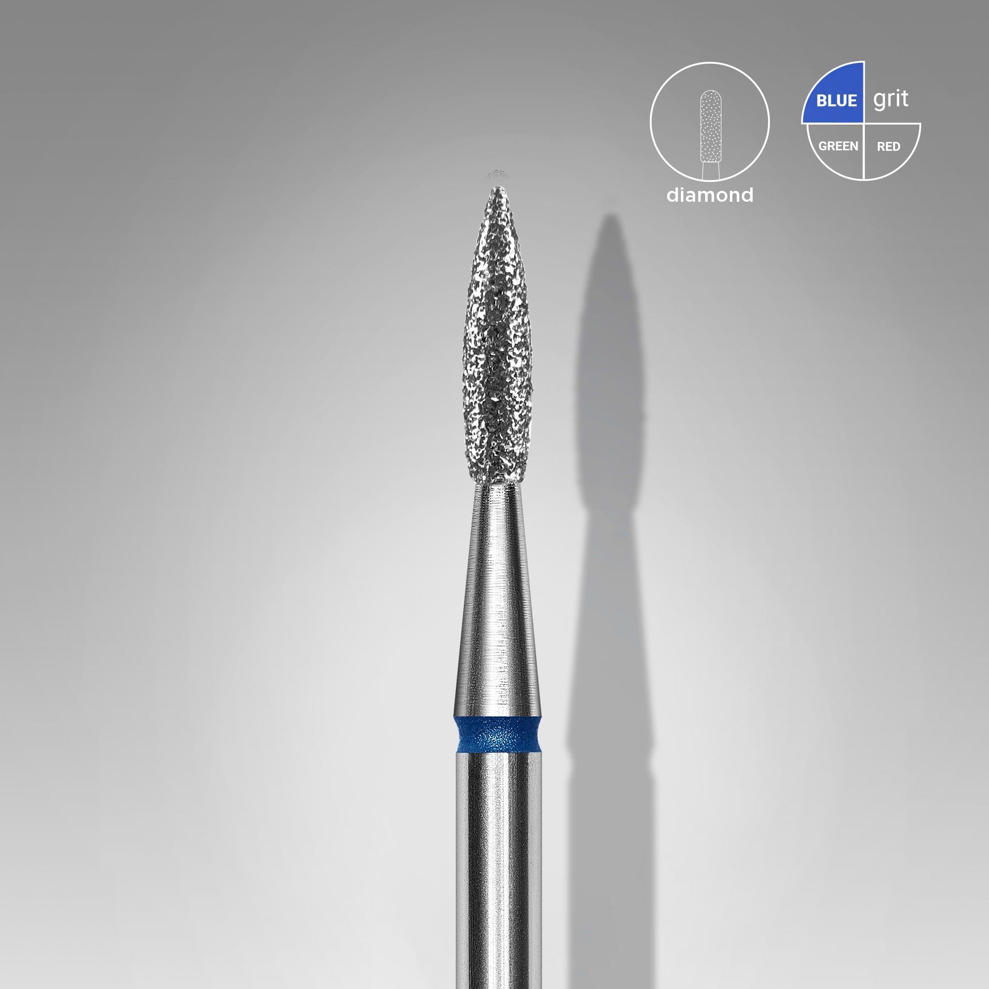 Foret à ongles Staleks Diamond, " Pointed Flame ", bleu, diamètre de la tête : 1,8 mm, longueur de travail : 8 mm (FA11B018/8)