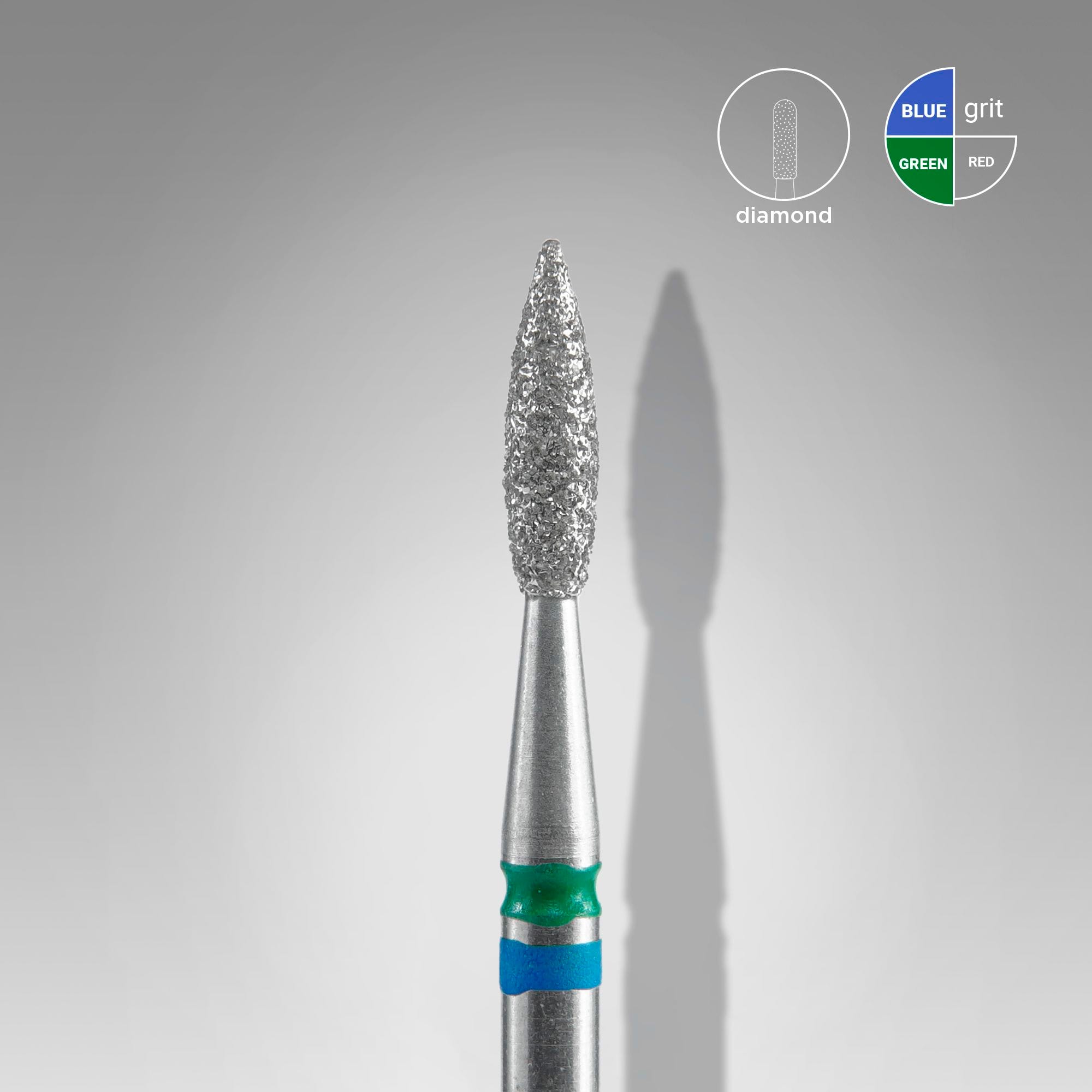 Foret diamanté pour ongles Staleks PRO EXPERT DUO, bleu flamme et vert (diamètre de la tête : 2,5 mm / partie active : 8 mm)