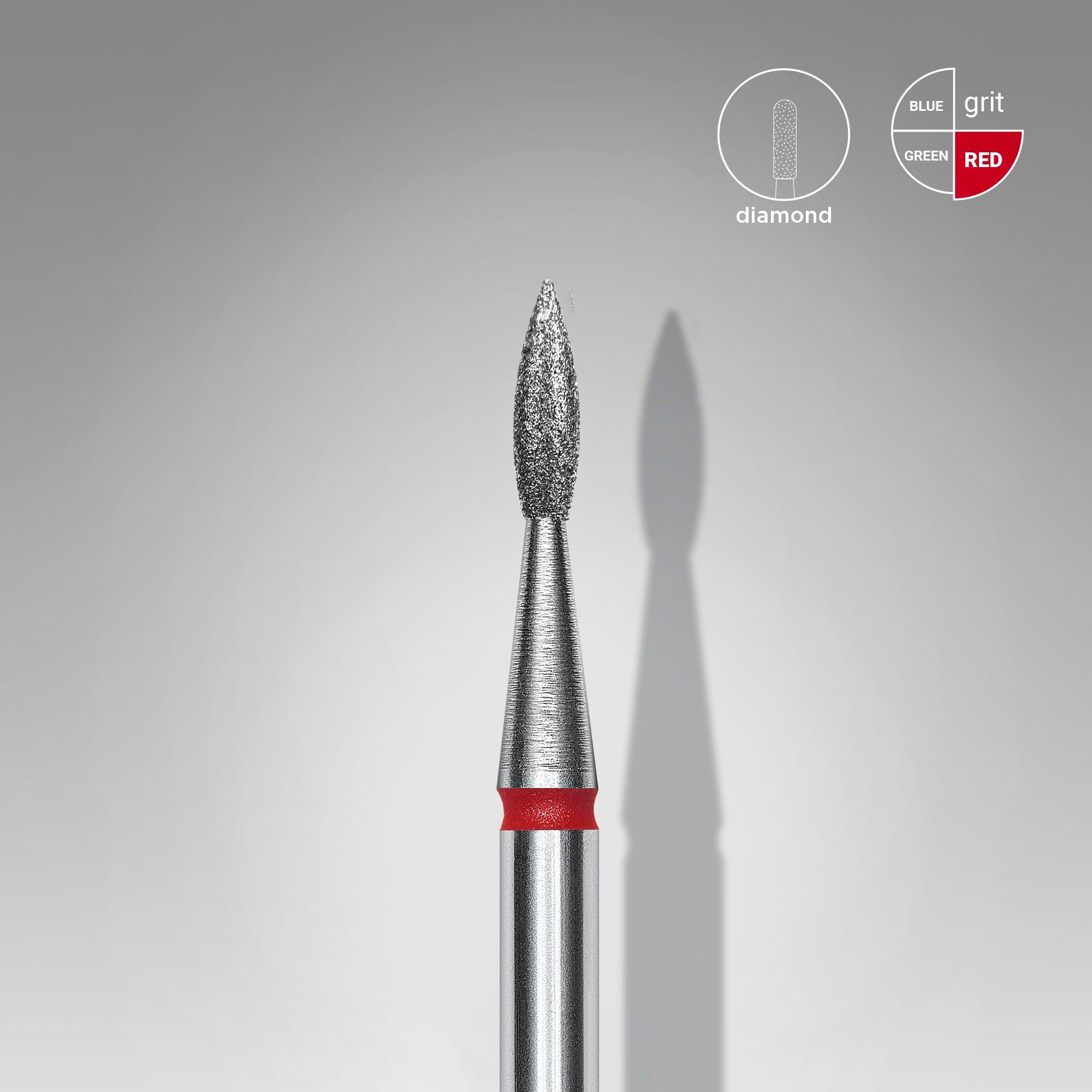 Foret à ongles Staleks Diamond, " Pointed Flame ", rouge, diamètre de la tête : 1,8 mm, longueur de travail : 8 mm (FA11R018/8)