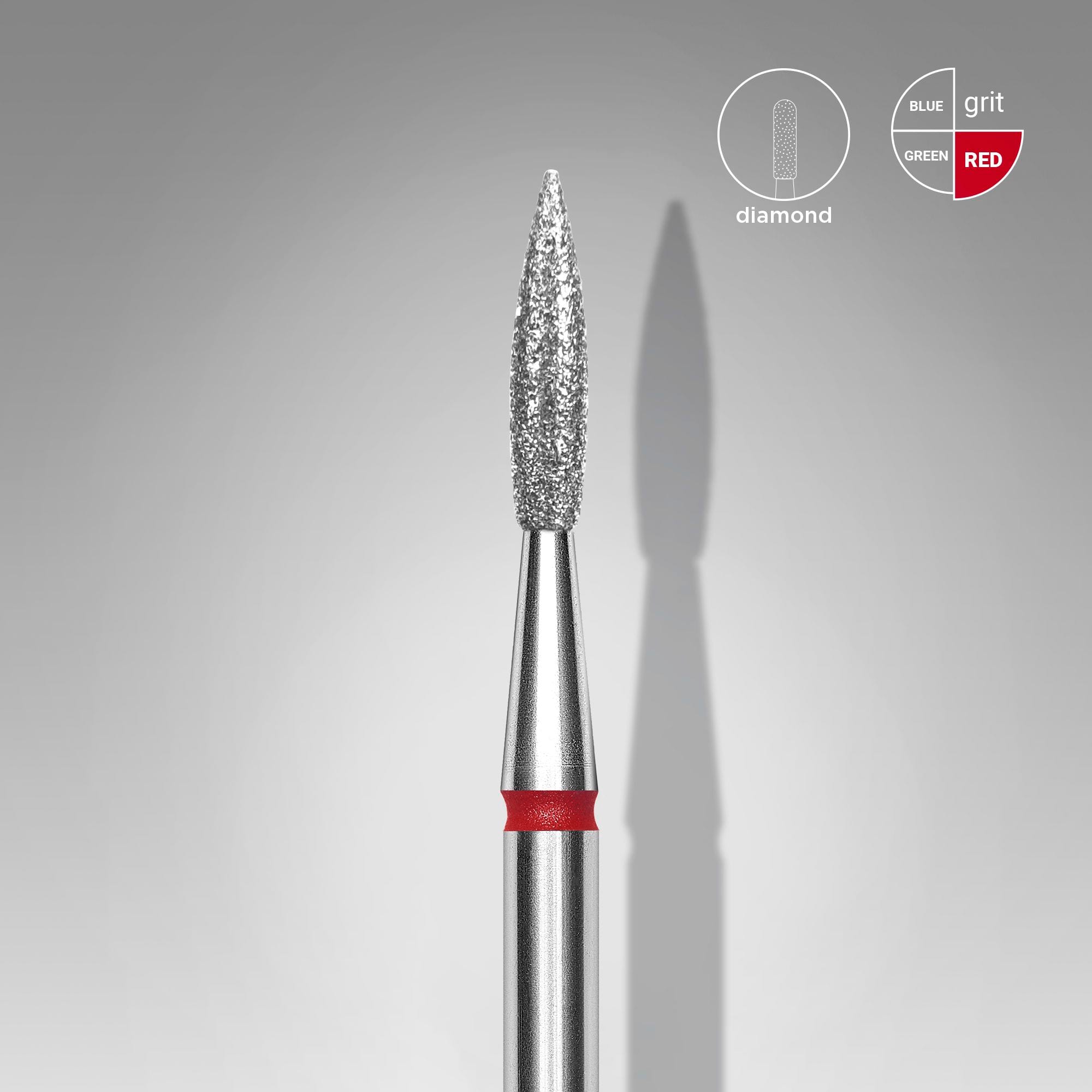 Foret à ongles Staleks Diamond, " Pointed Flame ", rouge, diamètre de la tête : 2,3 mm, longueur de travail : 8 mm (FA11R023/8)