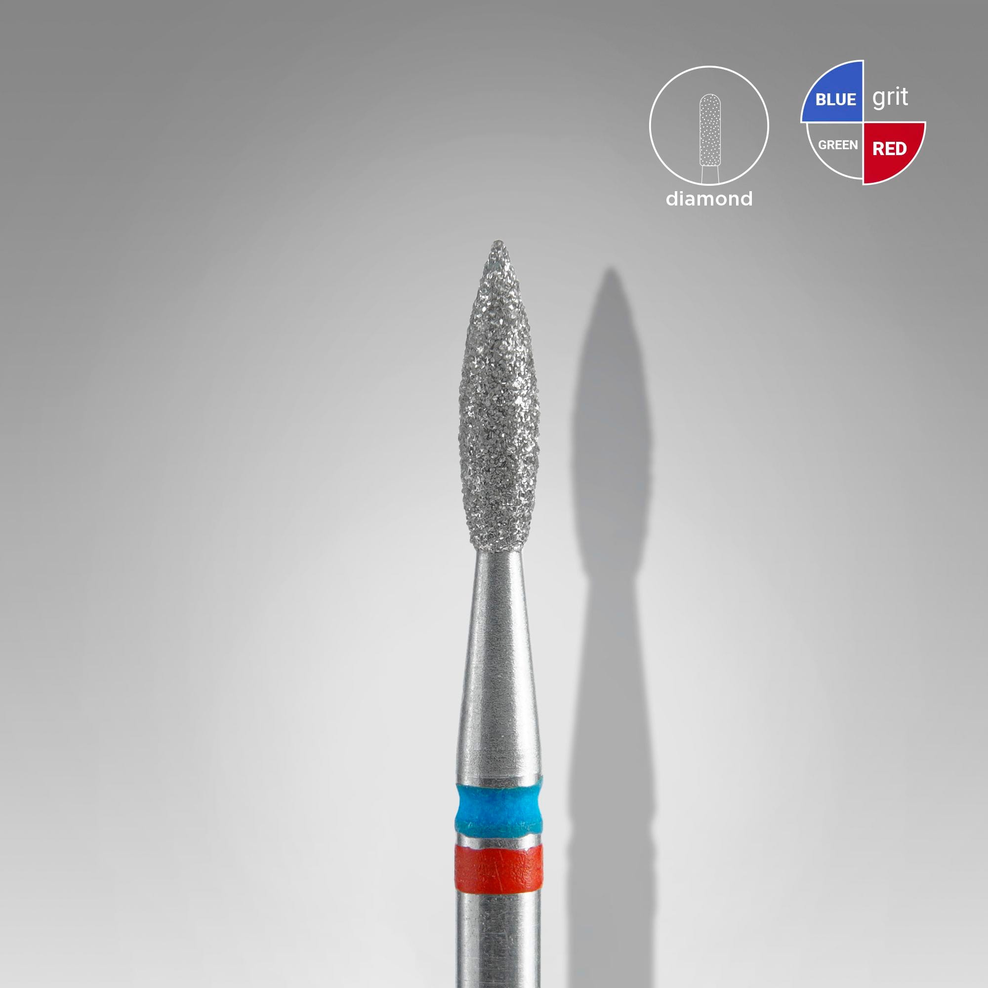 Foret diamanté pour ongles Staleks PRO EXPERT DUO, rouge flamme et bleu (diamètre de la tête : 2,1 mm / partie active : 8 mm)
