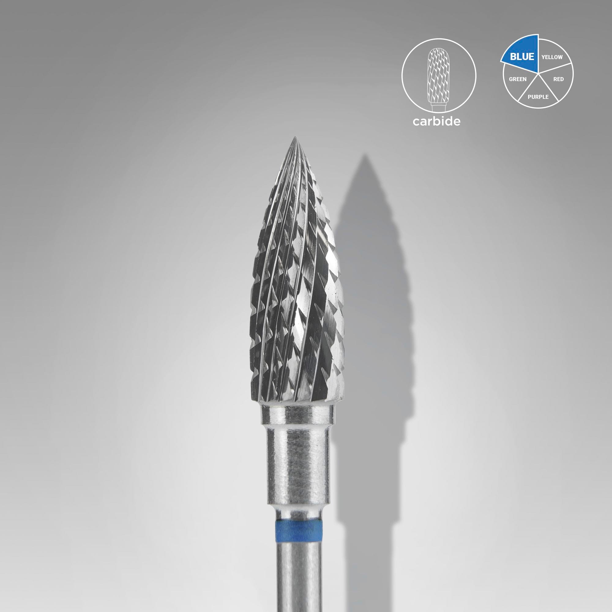 Foret à ongles en carbure Staleks, " Flame ", bleu, diamètre de la tête : 5 mm, longueur utile : 13,5 mm (FT10B050/13,5)