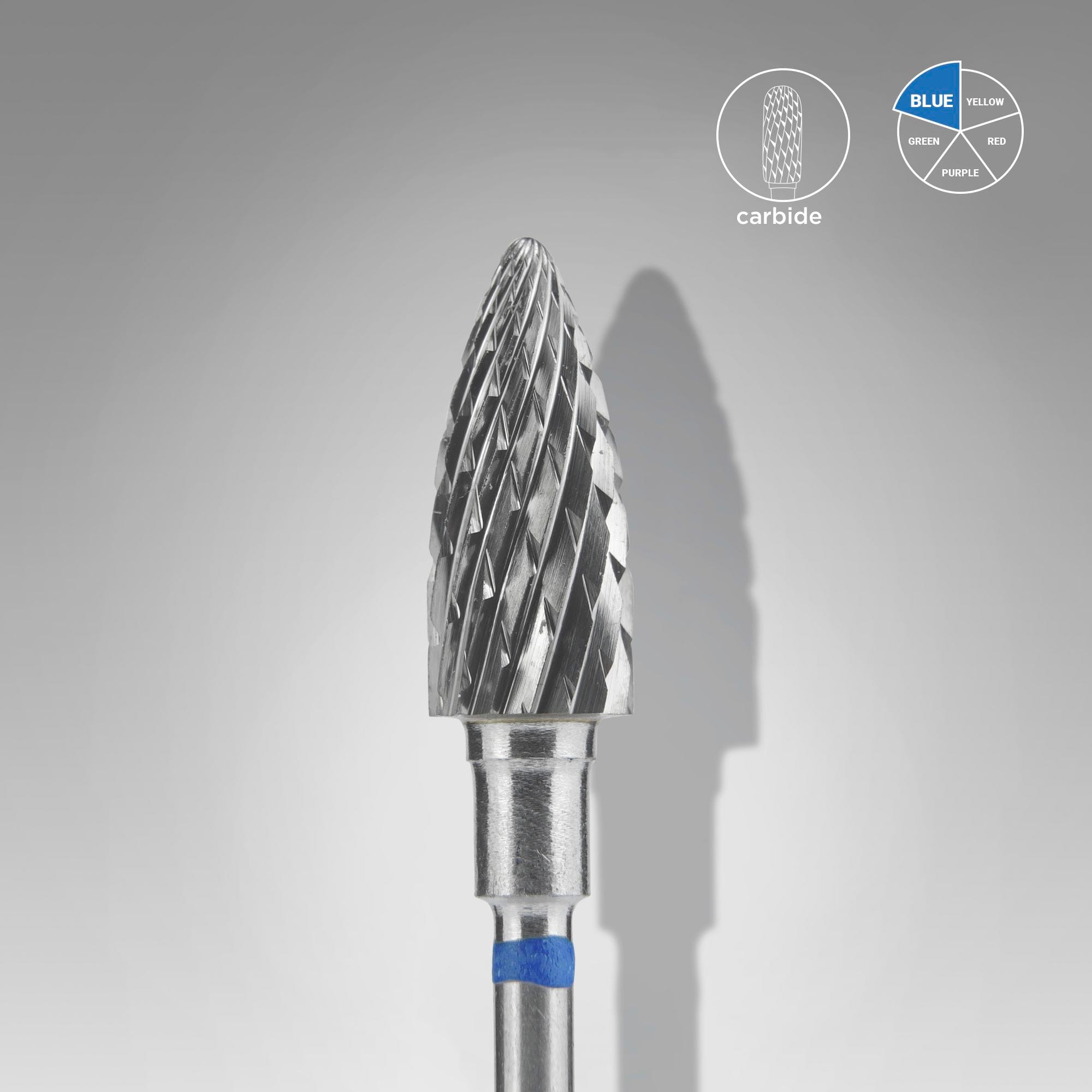 Foret à ongles en carbure Staleks, " Pine Cone ", bleu, diamètre de la tête : 6 mm, longueur utile : 14 mm (FT110B060/14)