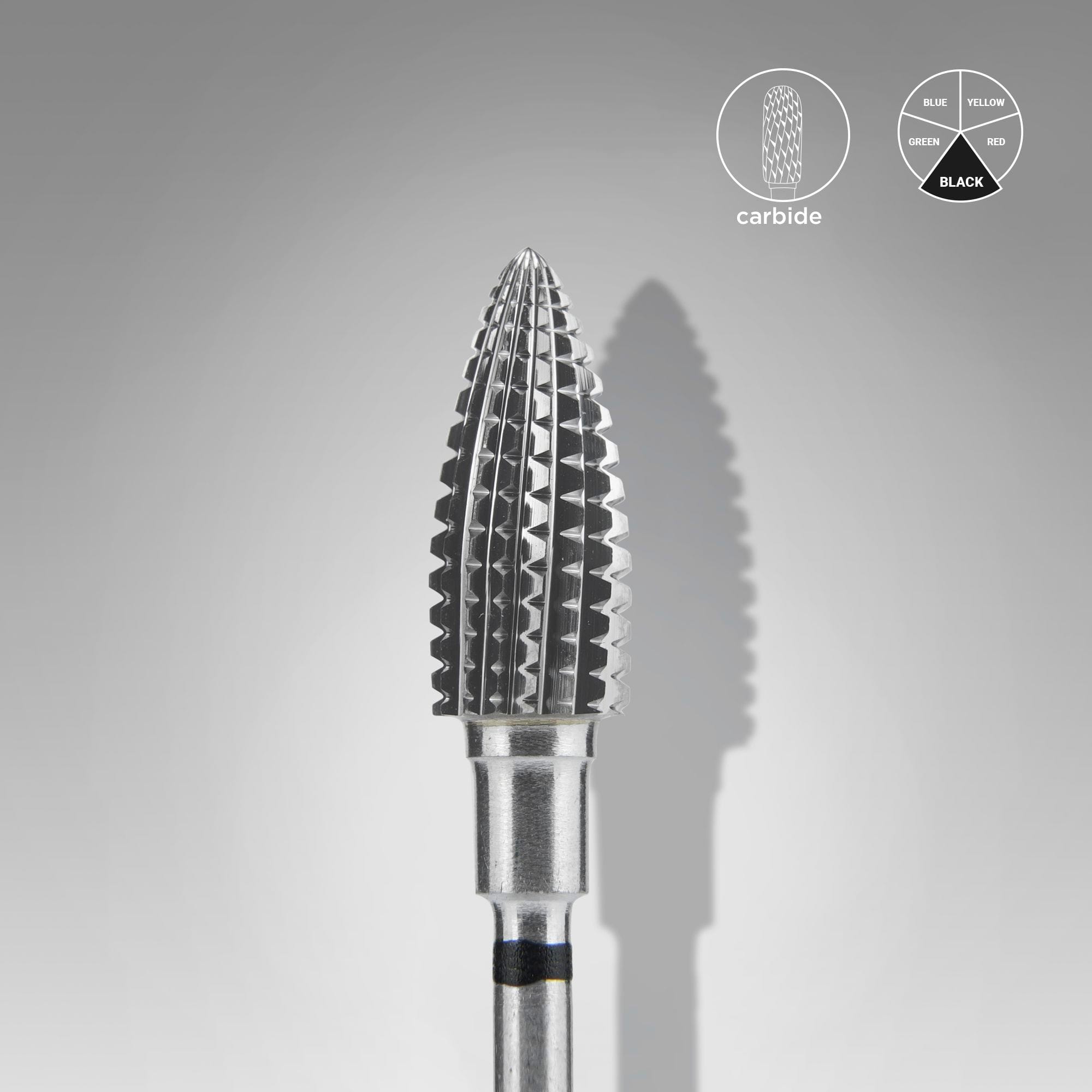 Broca de carburo para uñas Staleks, "Pine Cone", negra, diámetro de la cabeza: 6 mm, parte activa: 14 mm (FT110H060/14)