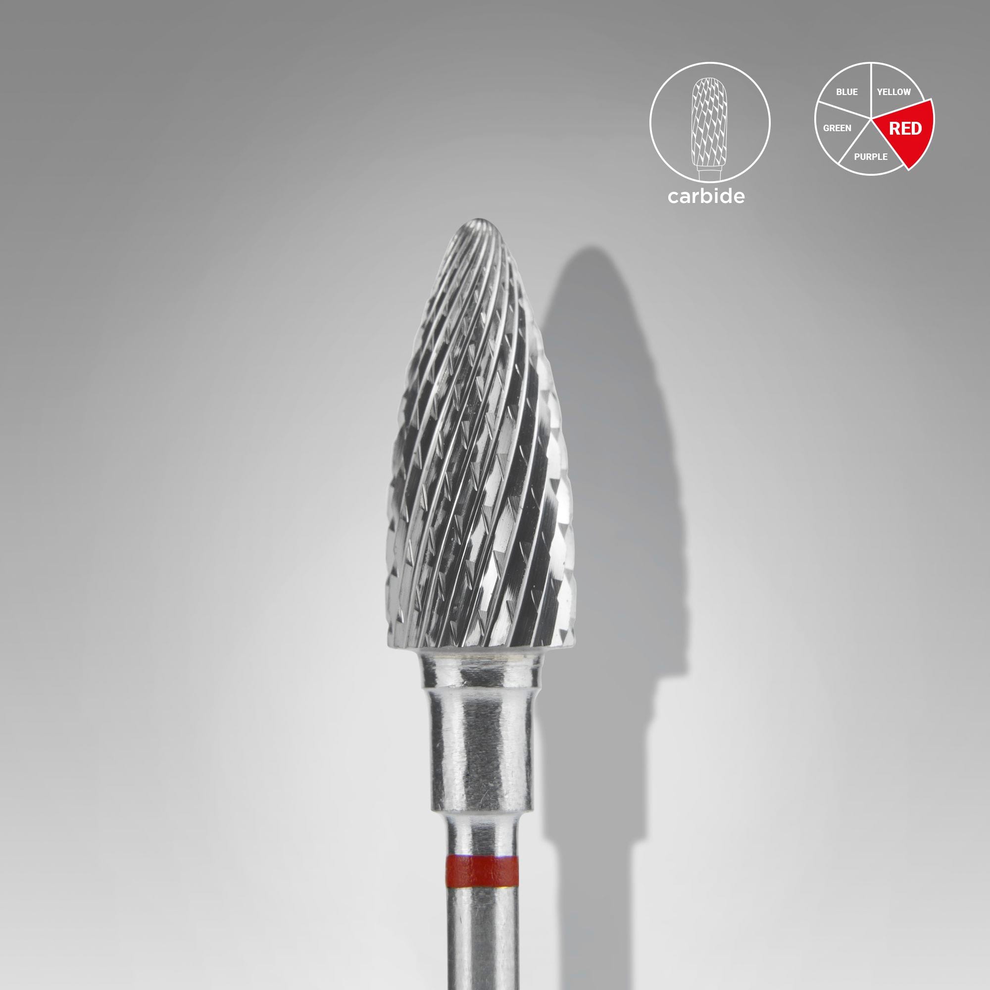 Foret à ongles en carbure Staleks, " Pine Cone ", rouge, diamètre de la tête : 6 mm, longueur utile : 14 mm (FT110R060/14)