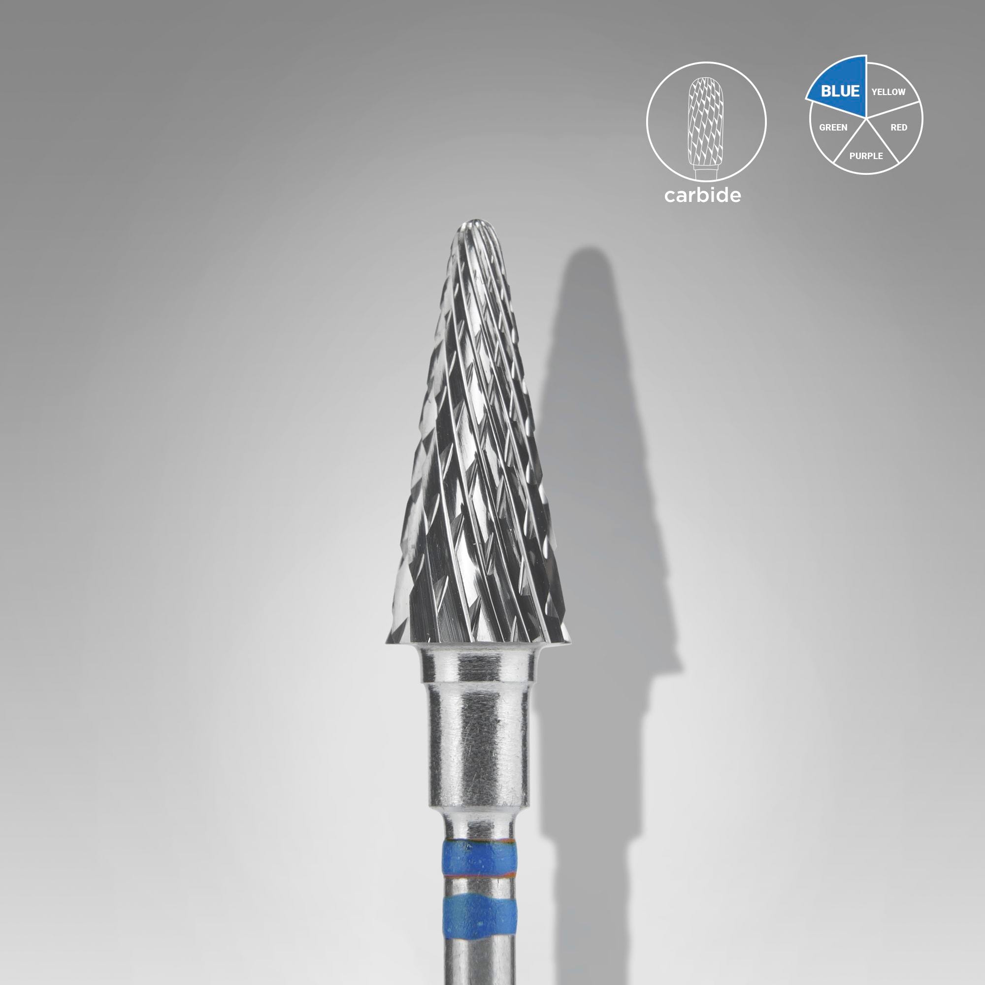 Foret à ongles en carbure Staleks, " Cone ", bleu, diamètre de la tête : 6 mm, longueur utile : 14 mm – Pour gauchers (FT73B060/14)