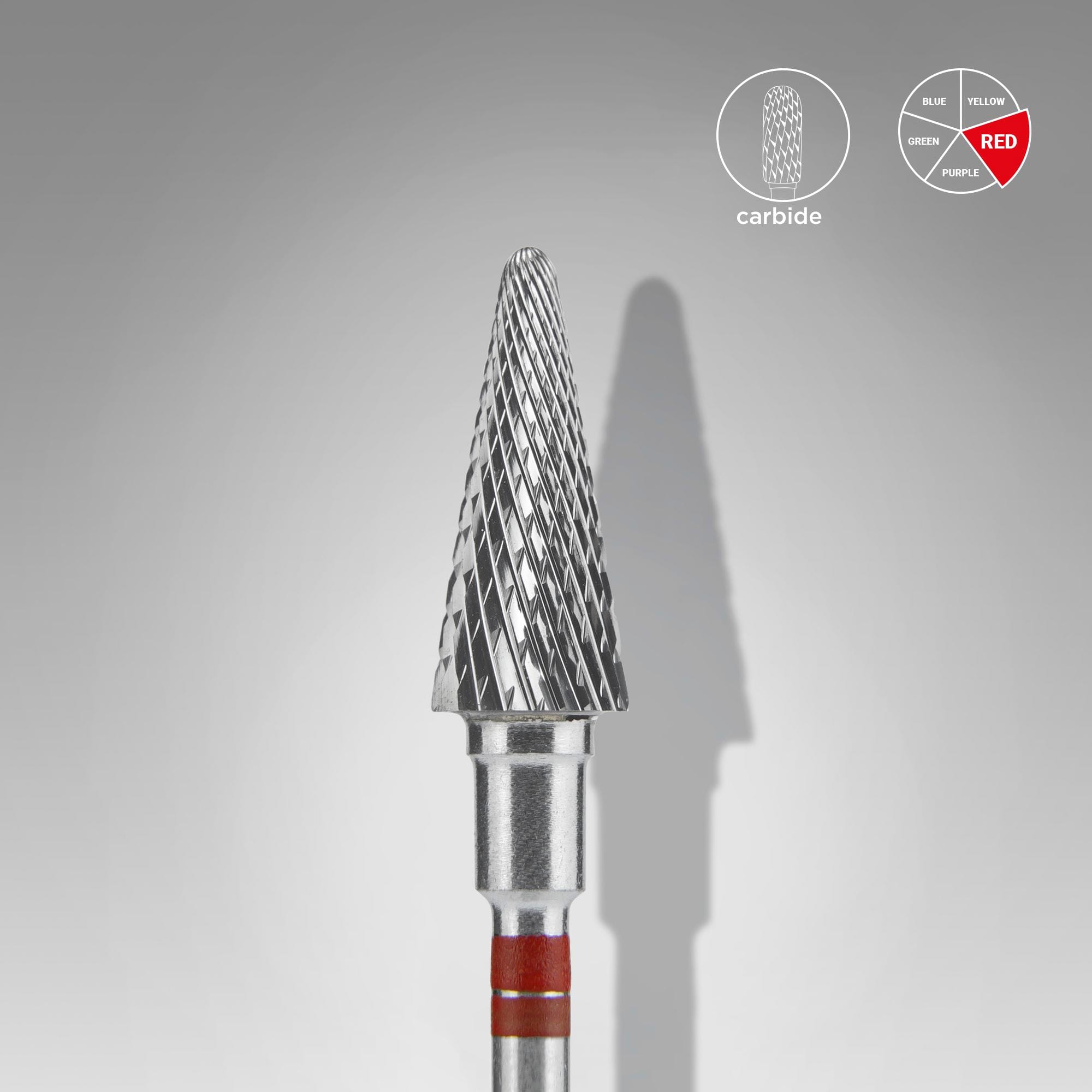 Foret à ongles en carbure Staleks, modèle " Cone ", rouge, diamètre de la tête : 6 mm, longueur utile : 14 mm – Pour gauchers (FT73R060/14)