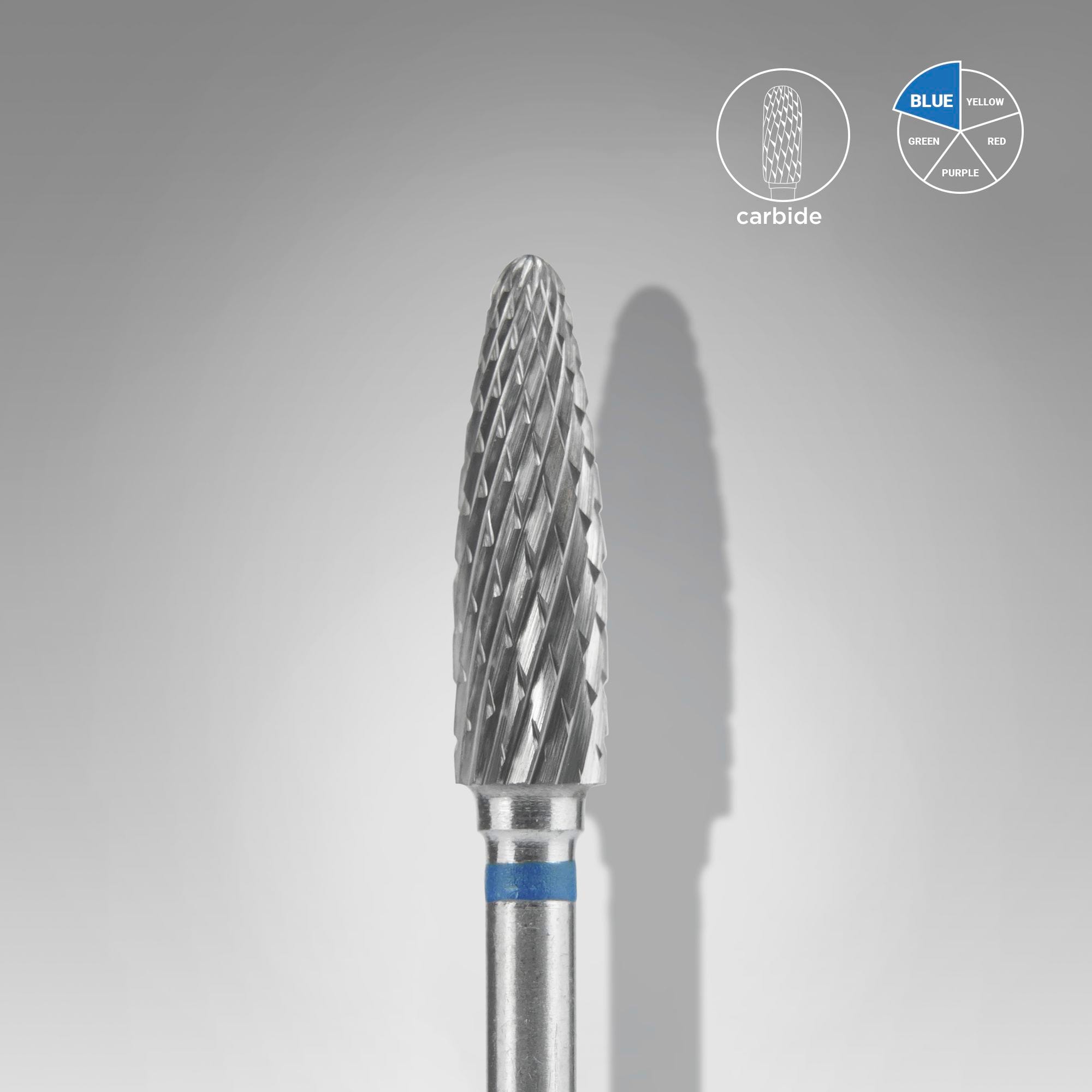 Foret à ongles en carbure Staleks, " Corn ", bleu, diamètre de la tête : 4 mm, longueur utile : 14 mm (FT90B040/14)