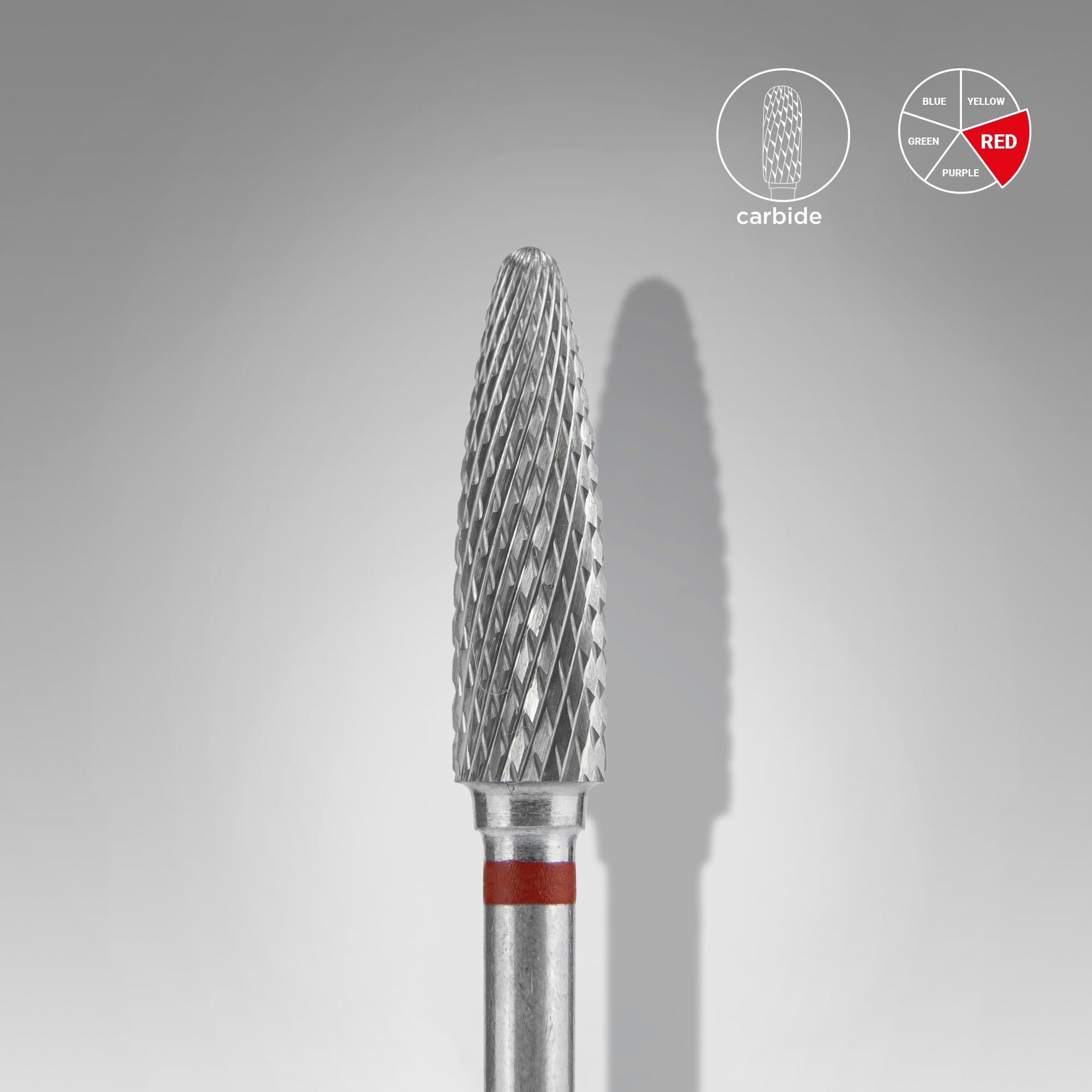 Foret à ongles en carbure Staleks, " Corn ", rouge, diamètre de la tête : 4 mm, longueur utile : 14 mm (FT90R040/14)
