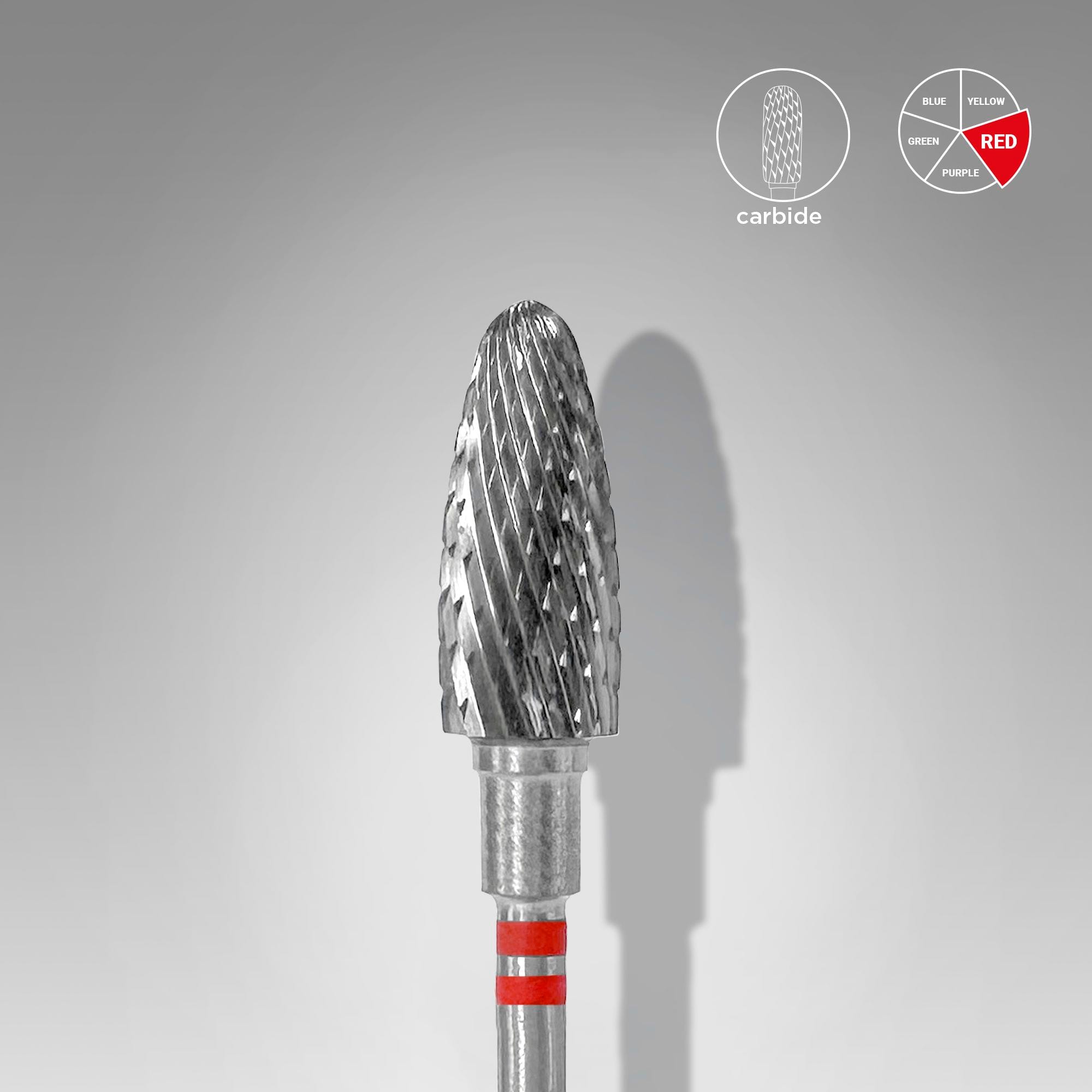 Foret à ongles en carbure Staleks, " Corn ", rouge, diamètre de la tête : 6 mm, longueur utile : 14 mm – Pour gauchers (FT91R060/14)