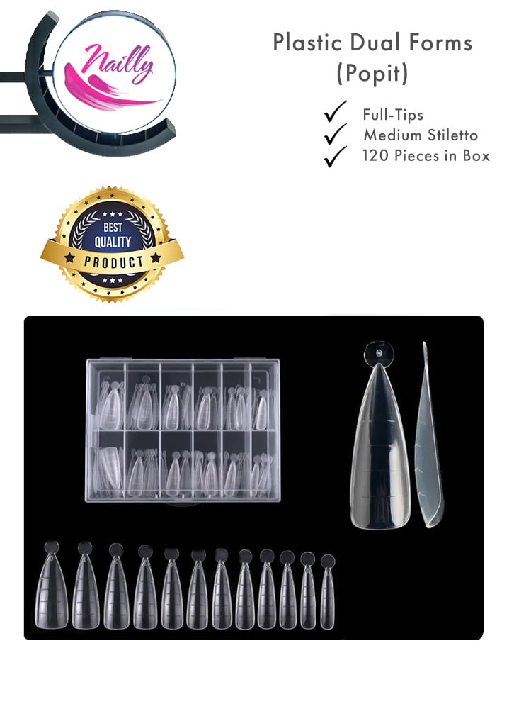Nailly Professional: Moldes duales de plástico, forma completa, estilo stiletto mediano, 120 piezas