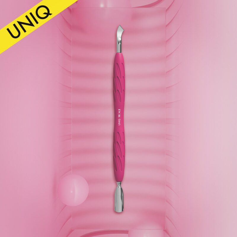 Pousse-cuticules Staleks PRO Gummy avec manche en silicone UNIQ 10 TYPE 4.2 (pousse-cuticules étroit et arrondi, lame courbée)