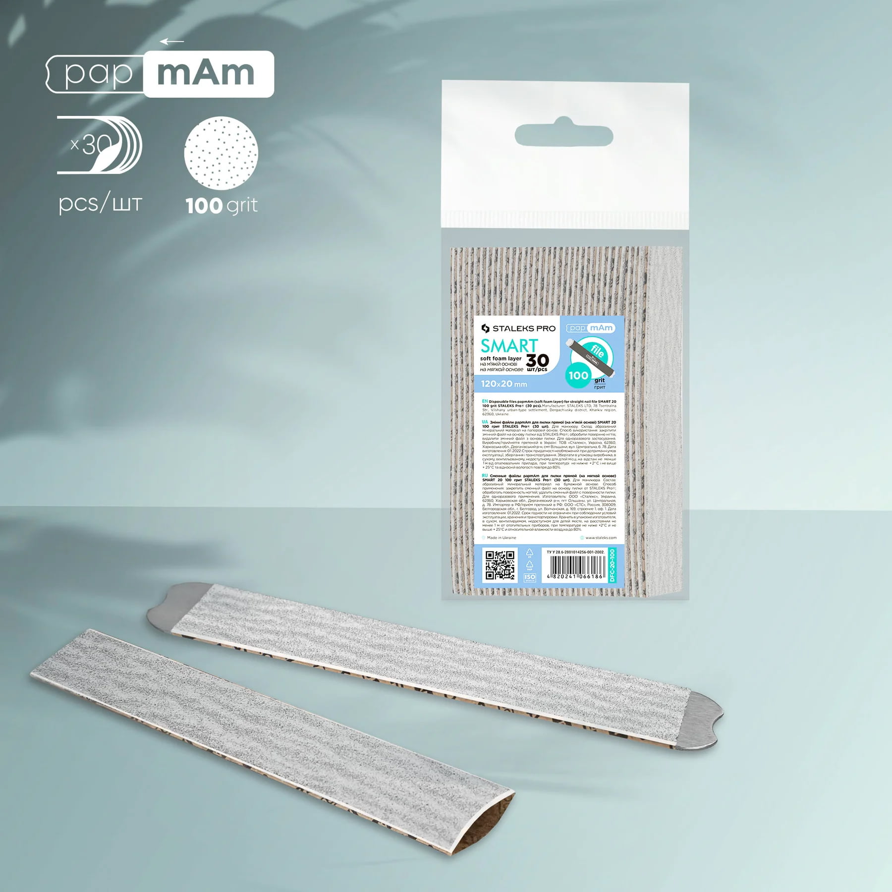 Limes de rechange Staleks PRO papmAm pour lime à ongles droite (base souple) Smart 20, grain 100 (30 pièces)