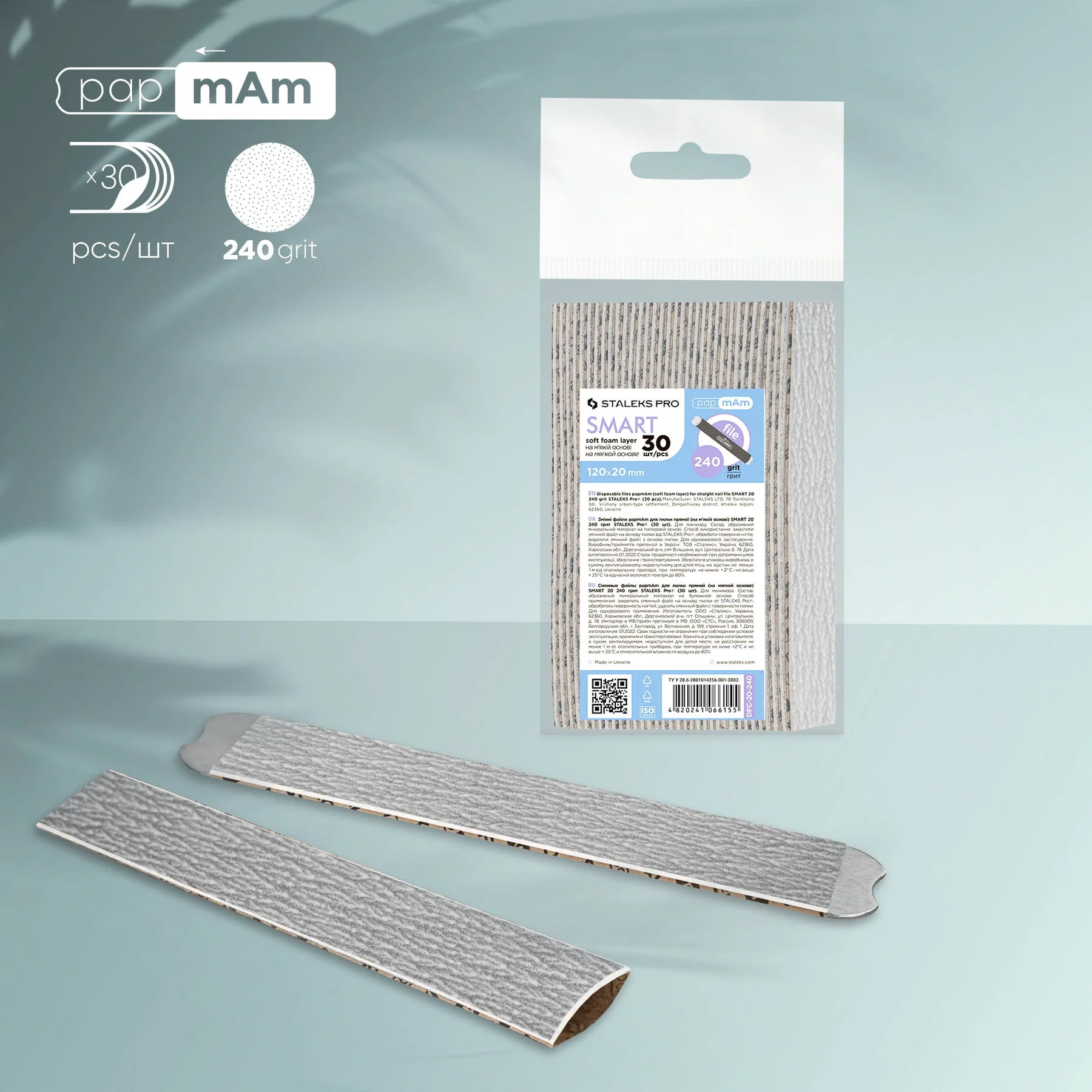 Limes de rechange Staleks PRO papmAm pour lime à ongles droite (base souple) Smart 20, grain 240 (30 pièces)