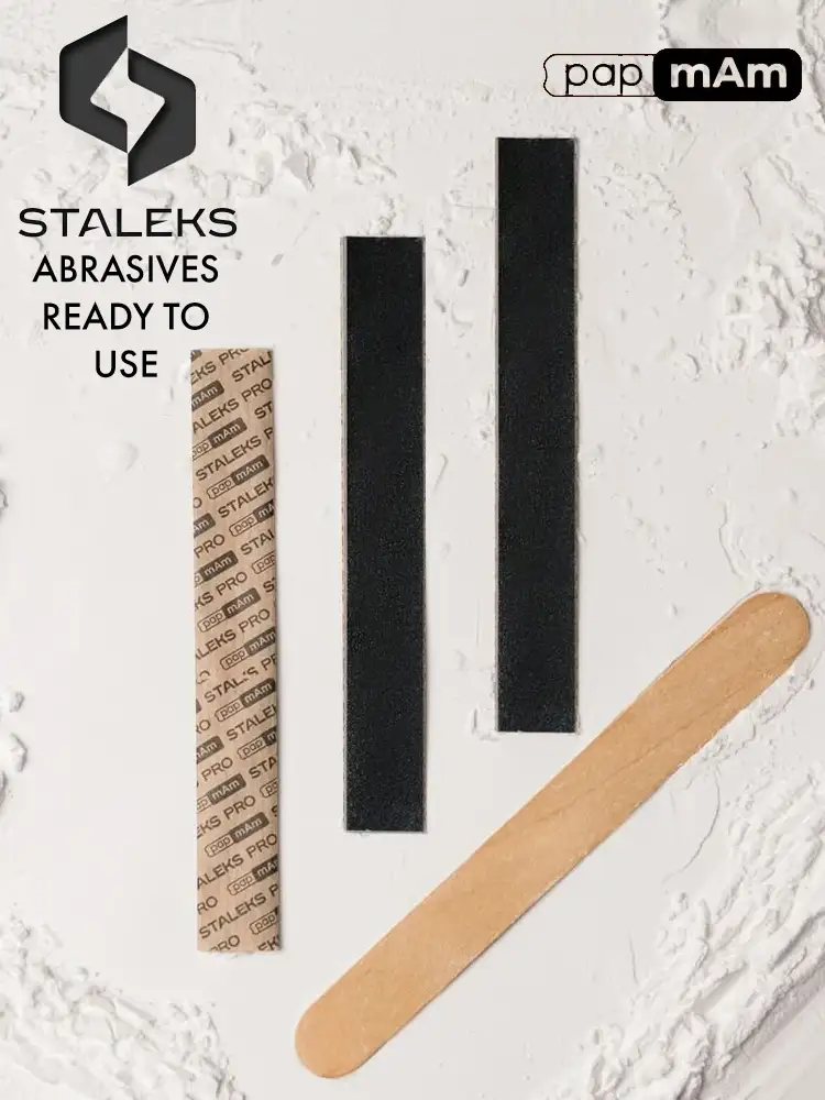 Limes jetables Staleks PRO en papier de soie sur socle en bois