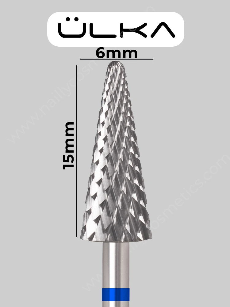 Broca de carburo para uñas ÜLKA, cónica, con cabeza azul, diámetro de 6,0 mm