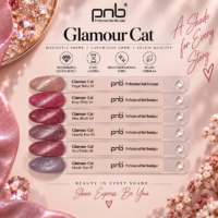 Tabla de colores del esmalte en gel PNB Glamour Cat Eye 01–07 (6 colores)