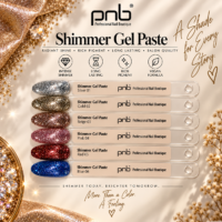 Tabla de colores de la pasta gel PNB Shimmer 01–06 (6 colores)