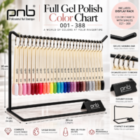 Gama completa de colores de esmaltes en gel PNB 001–388 (incluye estante)